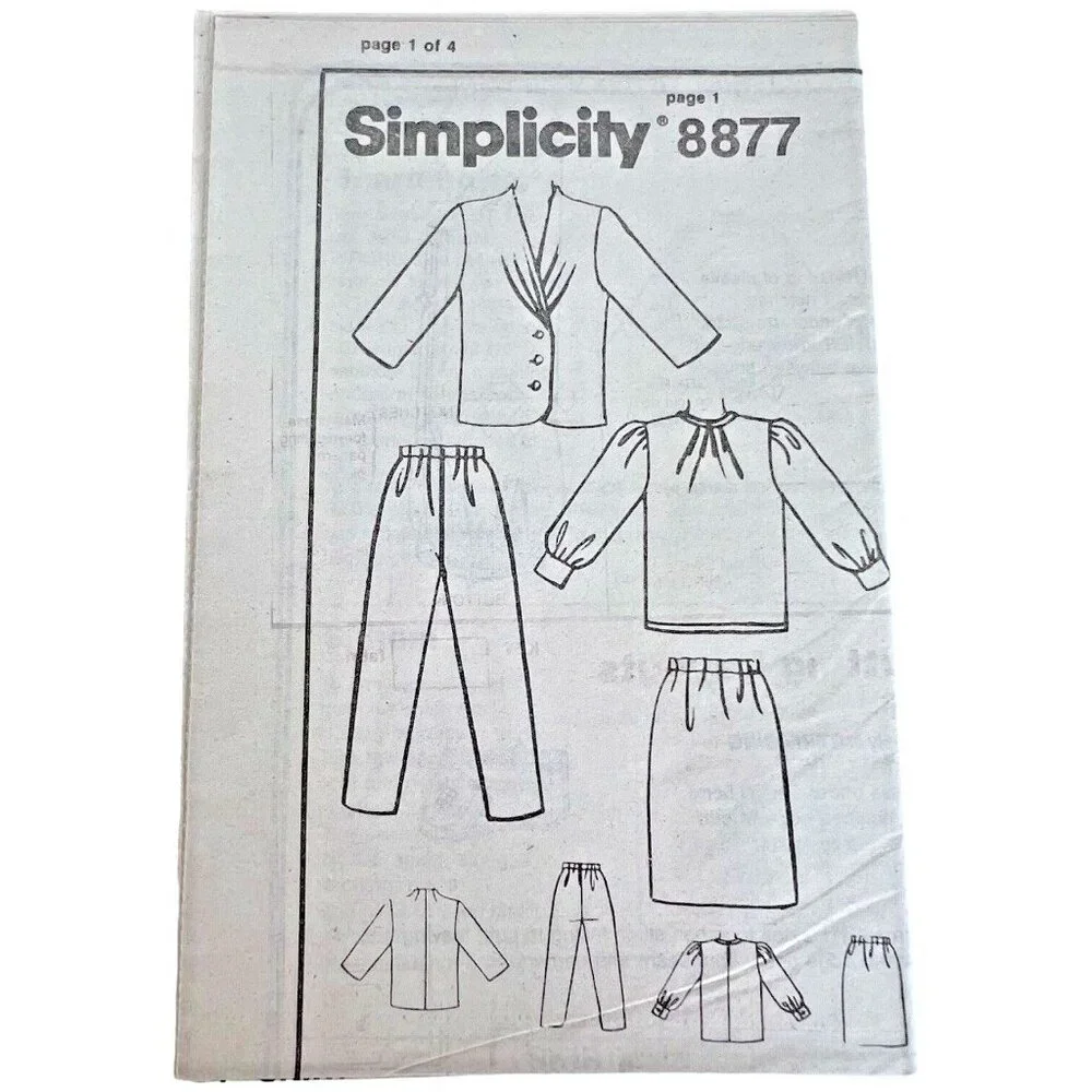 1988‎ Plus Size Simplicity Sewing Pattern 8877 Blouse Jacket Pant 28W 30W 32W UC